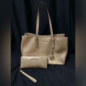 Michael Kors Gold Purse and matching wallet